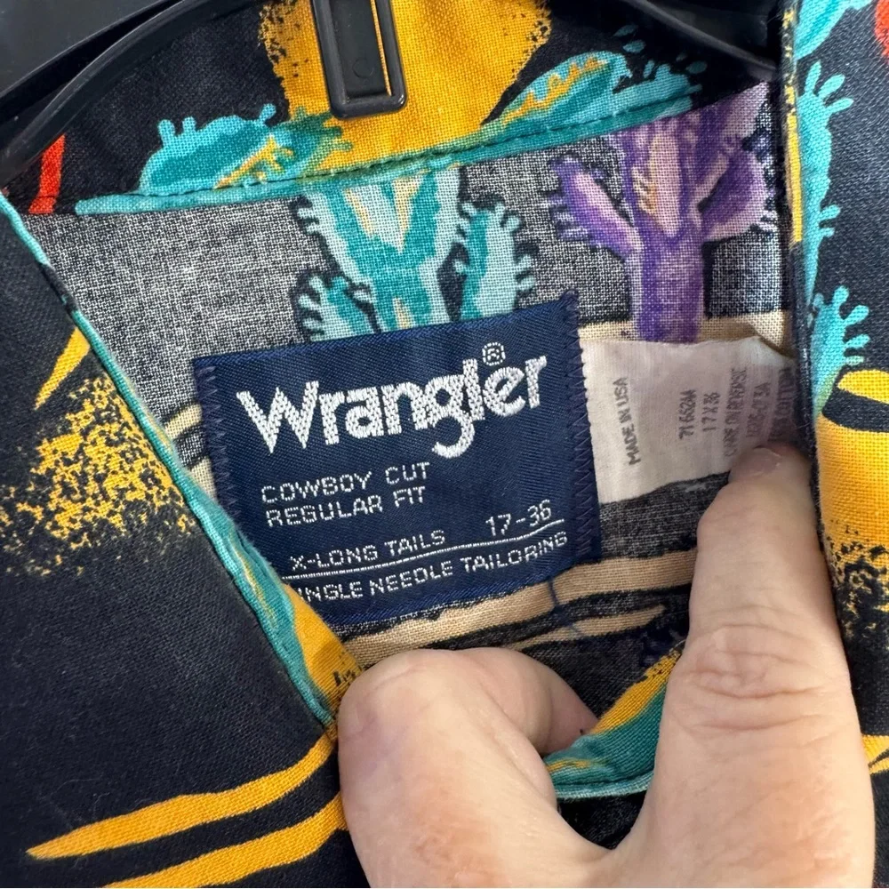 Vtg Wrangler Neon Cactus All Over Print Cowboy Cut Regular Fit‎ USA Mens 17-36